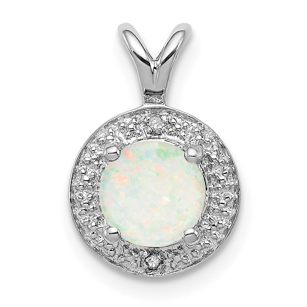 Sterling Silver Rhodium-plated Diamond & Created Opal Pendant