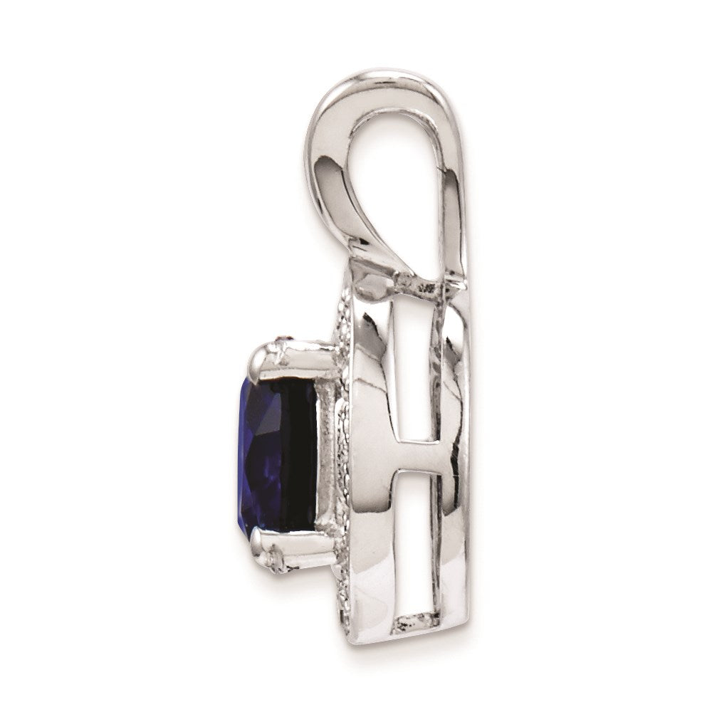 Sterling Silver Rhodium-plated Diamond & Created Sapphire Pendant