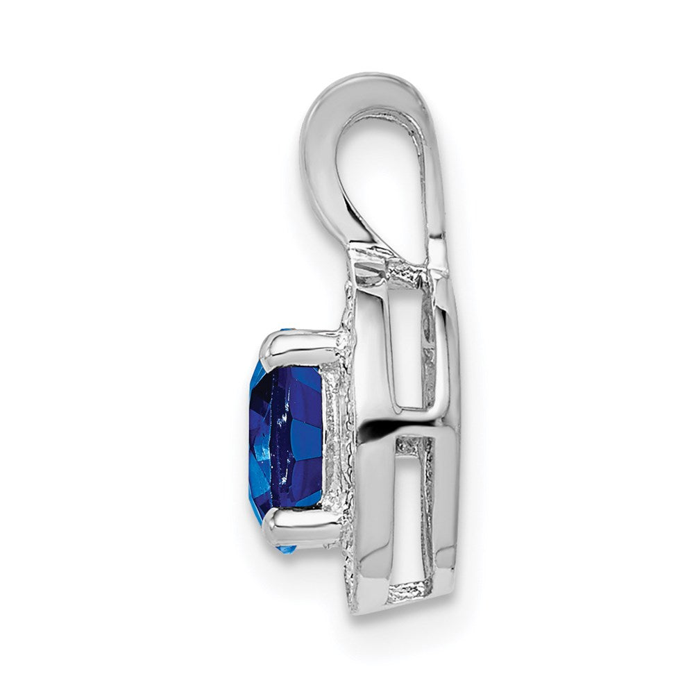 Sterling Silver Rhodium-plated Diamond & Created Sapphire Pendant