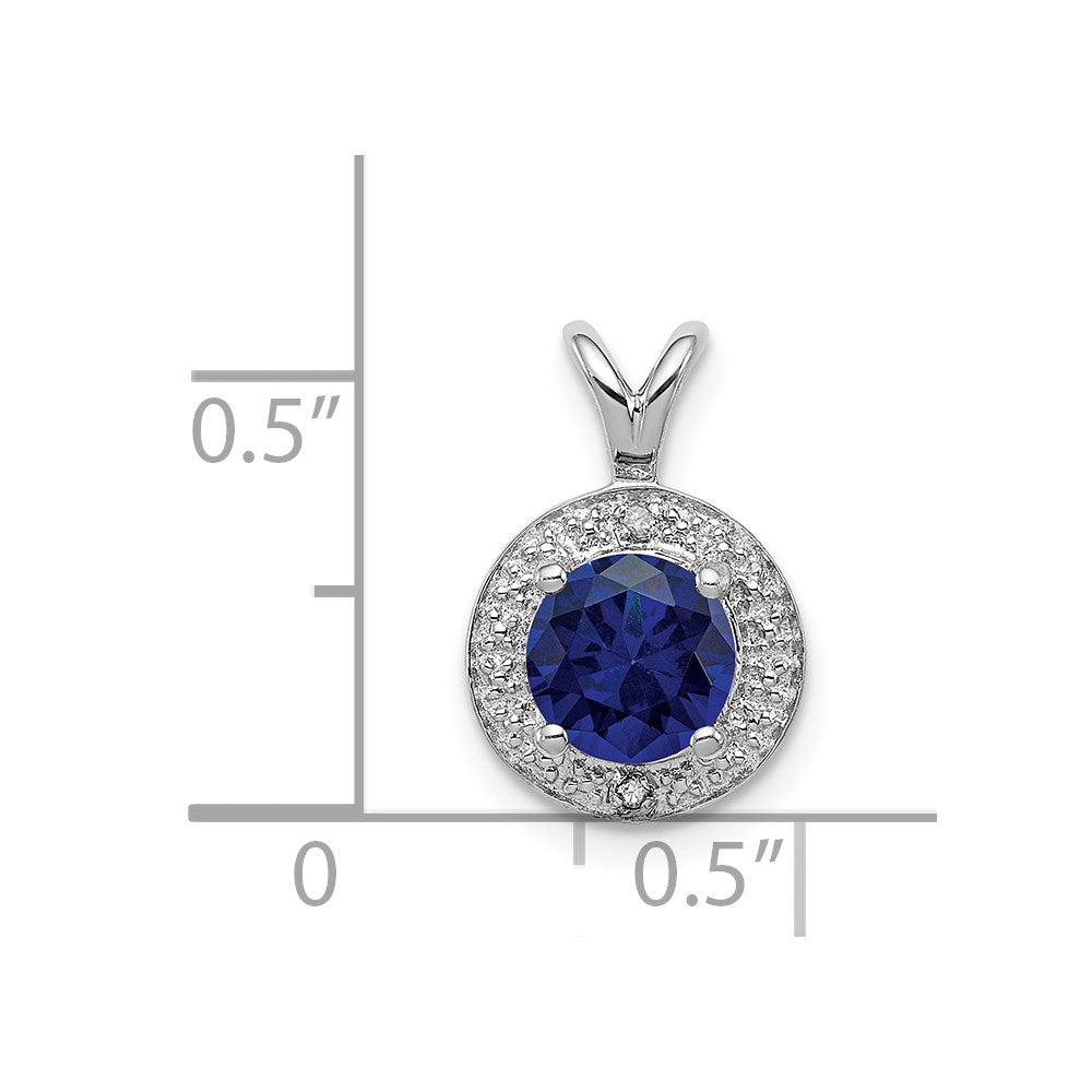 Sterling Silver Rhodium-plated Diamond & Created Sapphire Pendant