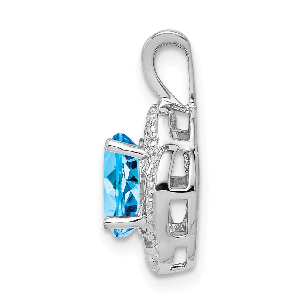 Sterling Silver Rhodium-plated Diamond & Blue Topaz Pendant