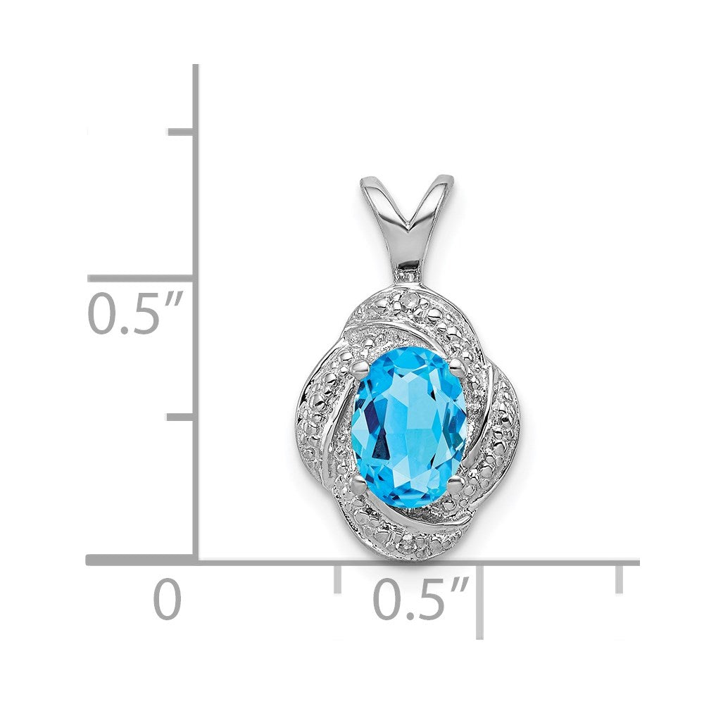 Sterling Silver Rhodium-plated Diamond & Blue Topaz Pendant