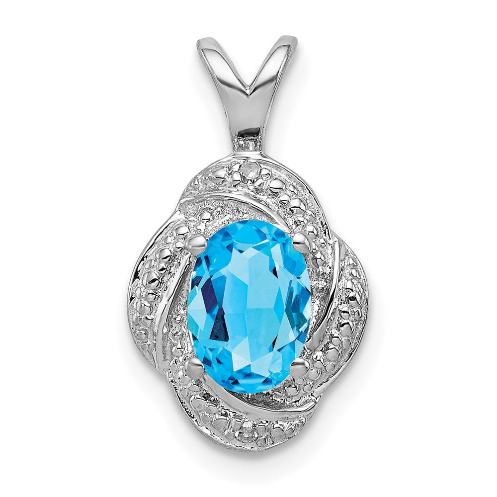 Sterling Silver Rhodium-plated Diamond & Blue Topaz Pendant