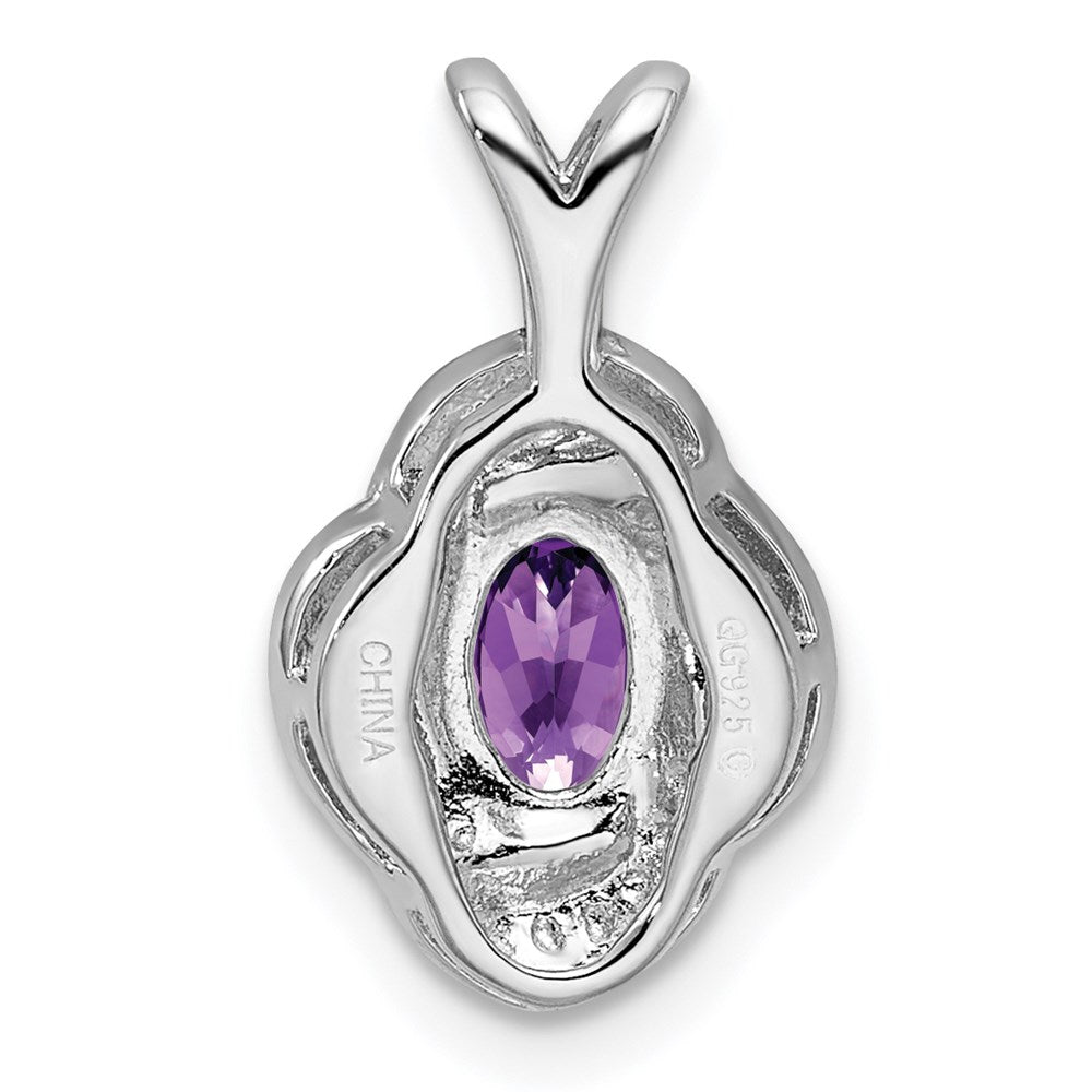 Sterling Silver Rhodium-plated Diamond & Amethyst Pendant