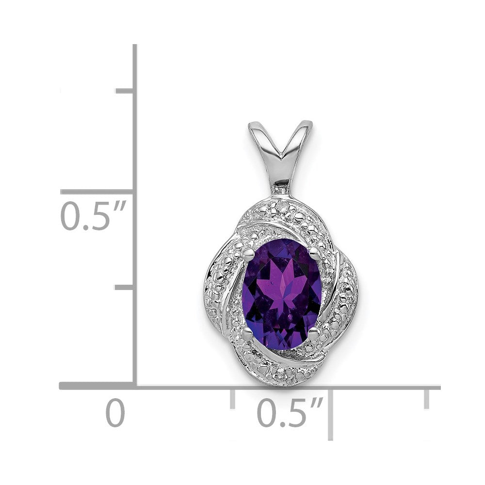 Sterling Silver Rhodium-plated Diamond & Amethyst Pendant