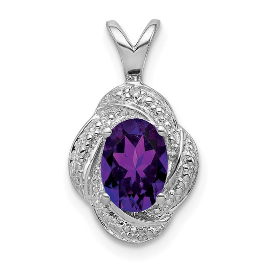 Sterling Silver Rhodium-plated Diamond & Amethyst Pendant