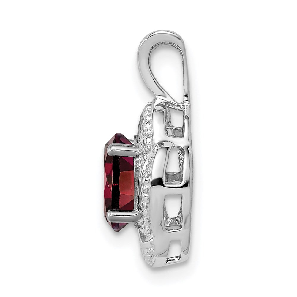 Sterling Silver Rhodium-plated Diamond & Garnet Pendant