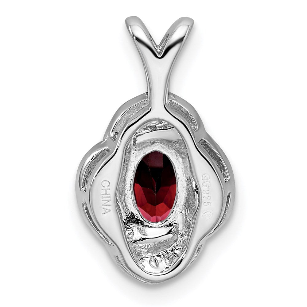 Sterling Silver Rhodium-plated Diamond & Garnet Pendant