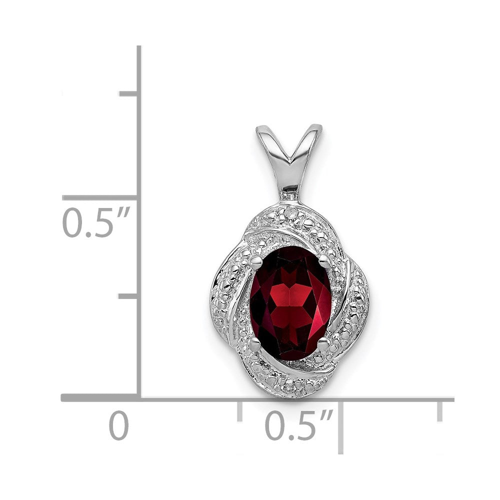 Sterling Silver Rhodium-plated Diamond & Garnet Pendant