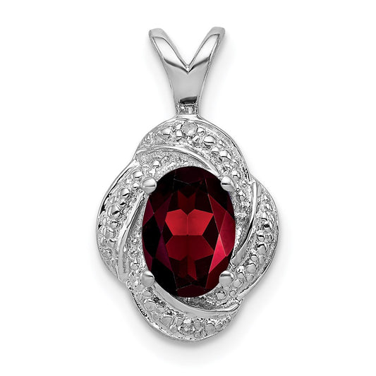 Sterling Silver Rhodium-plated Diamond & Garnet Pendant