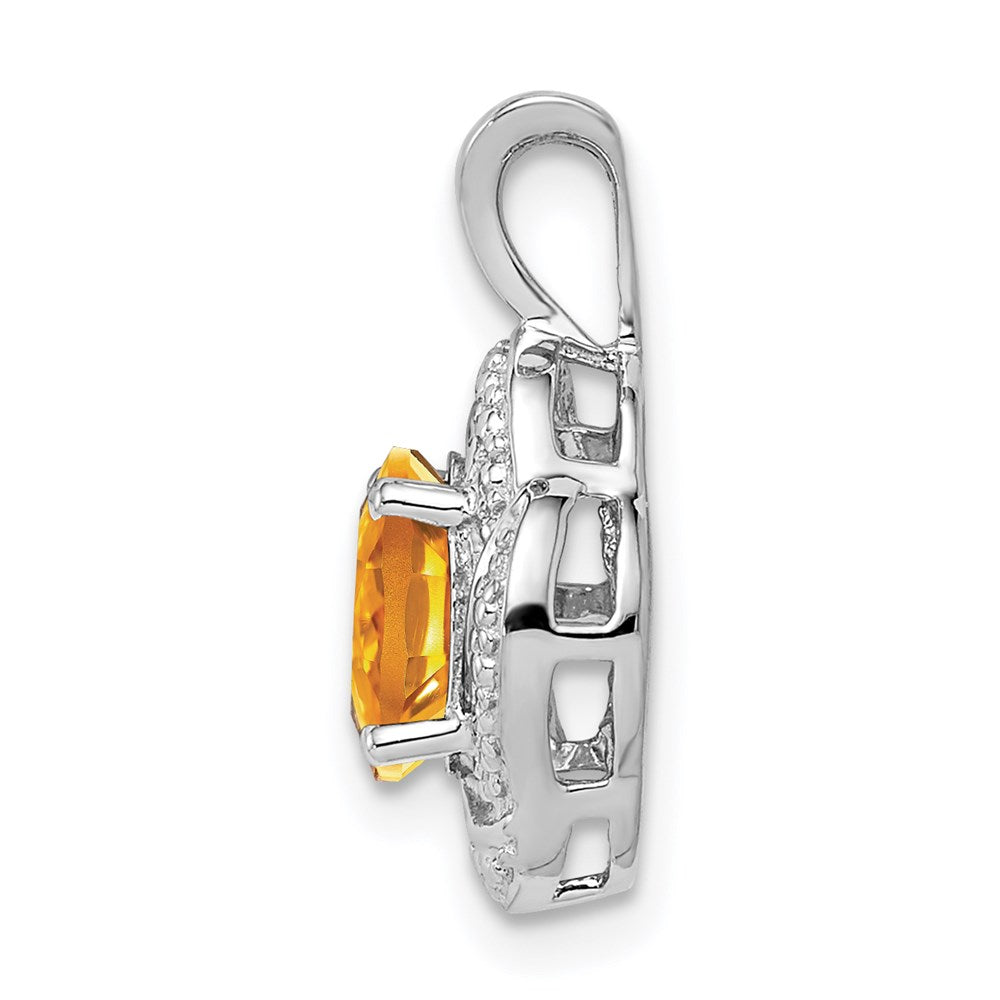 Sterling Silver Rhodium-plated Diamond & Citrine Pendant