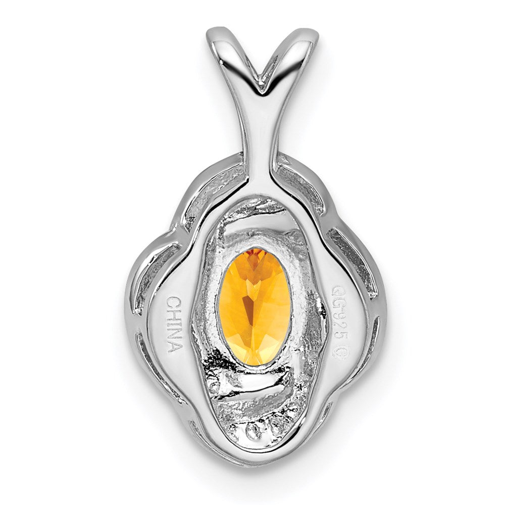 Sterling Silver Rhodium-plated Diamond & Citrine Pendant