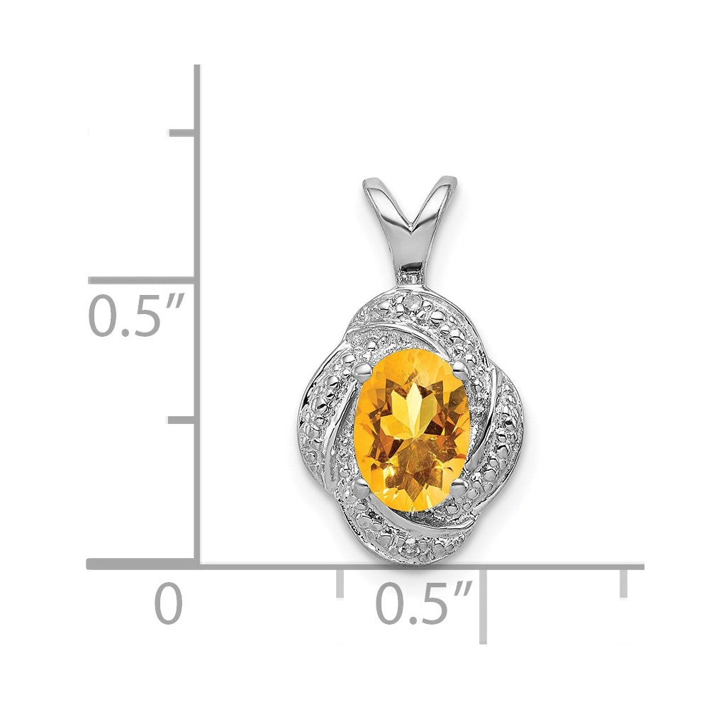 Sterling Silver Rhodium-plated Diamond & Citrine Pendant