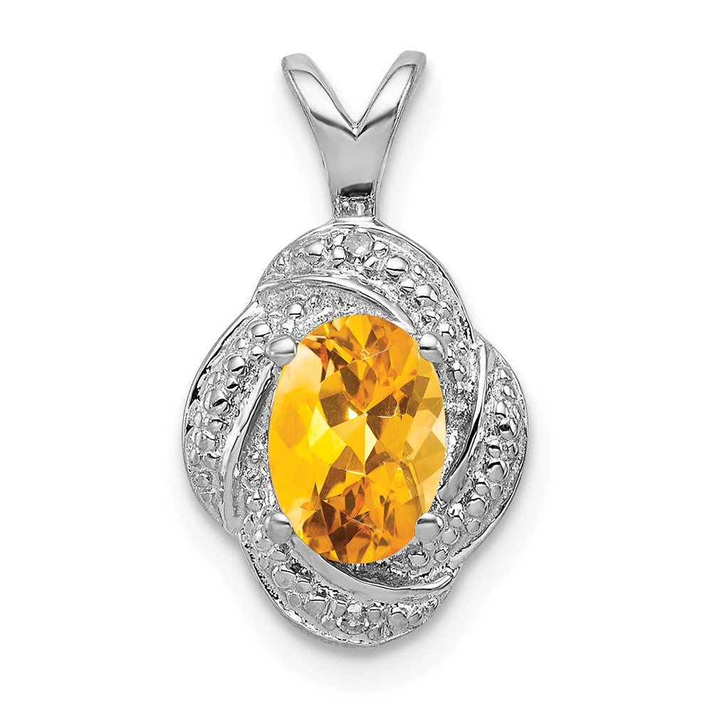 Sterling Silver Rhodium-plated Diamond & Citrine Pendant