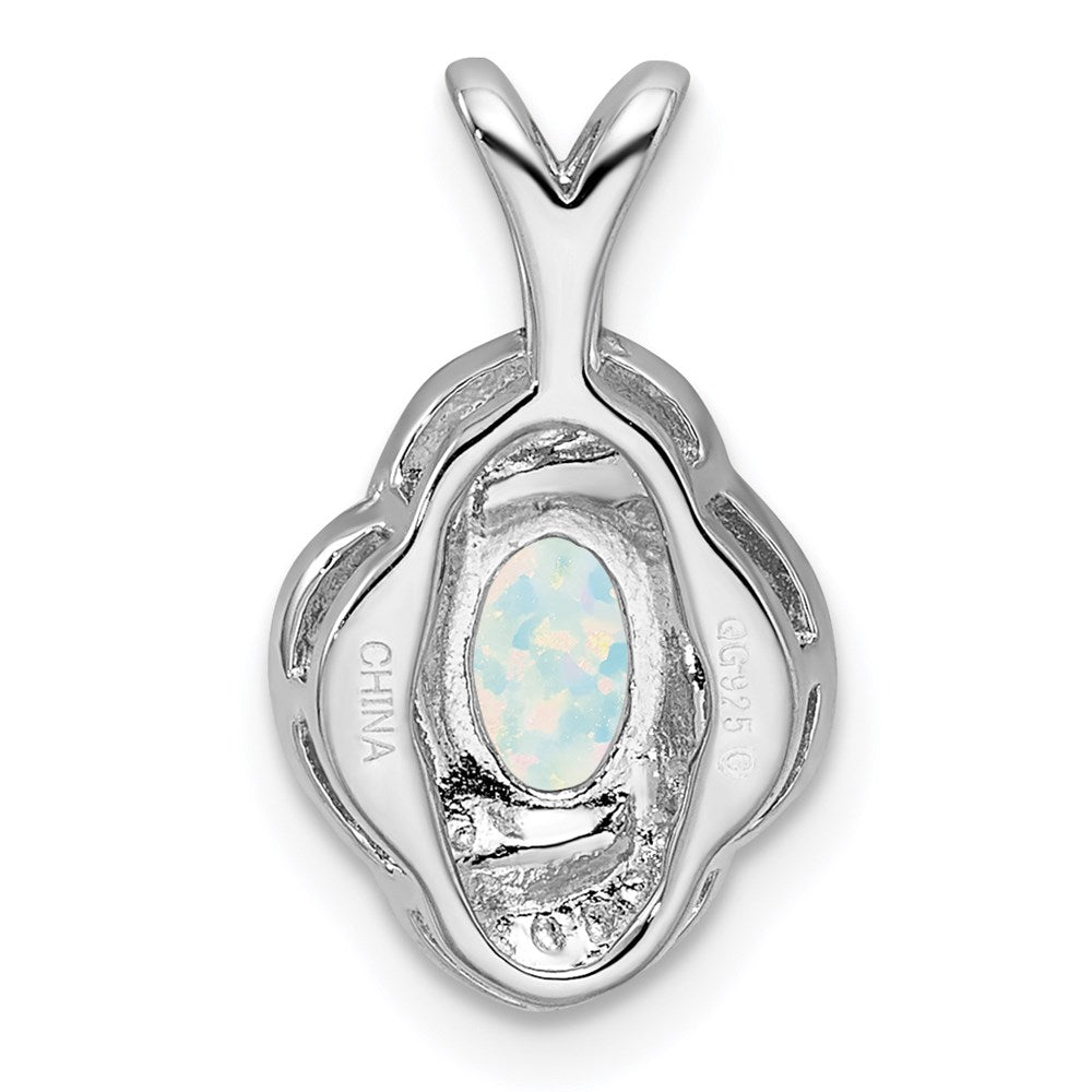 Sterling Silver Rhodium-plated Diamond & Created Opal Pendant