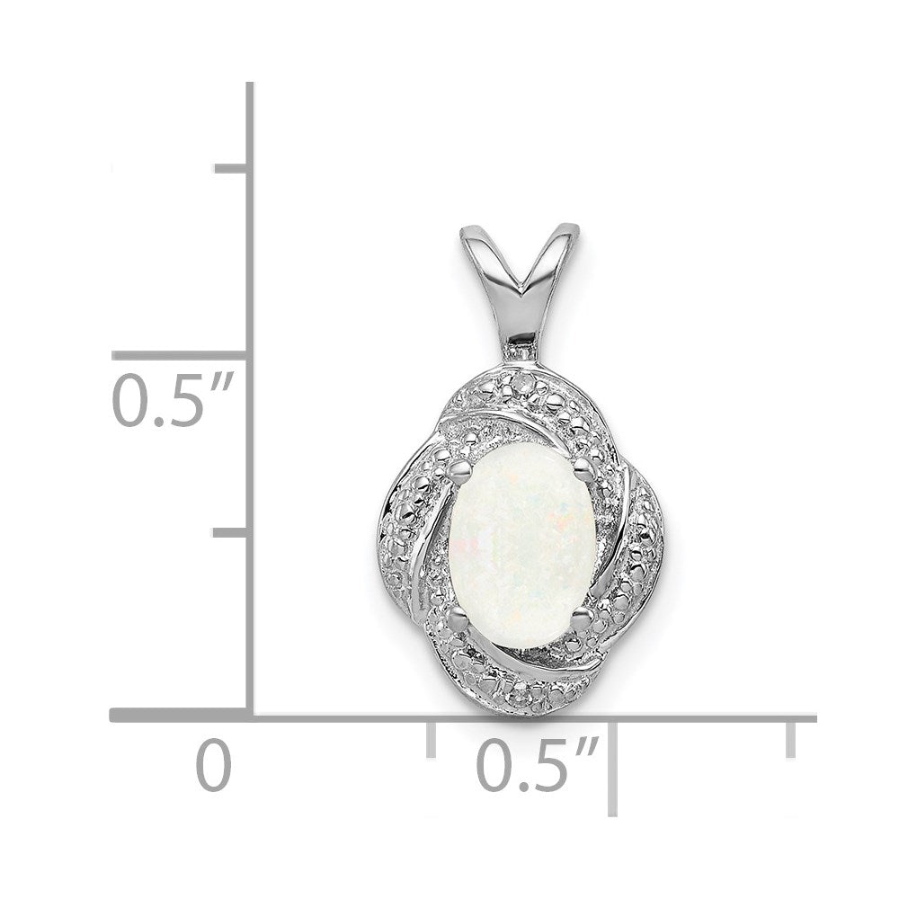 Sterling Silver Rhodium-plated Diamond & Created Opal Pendant