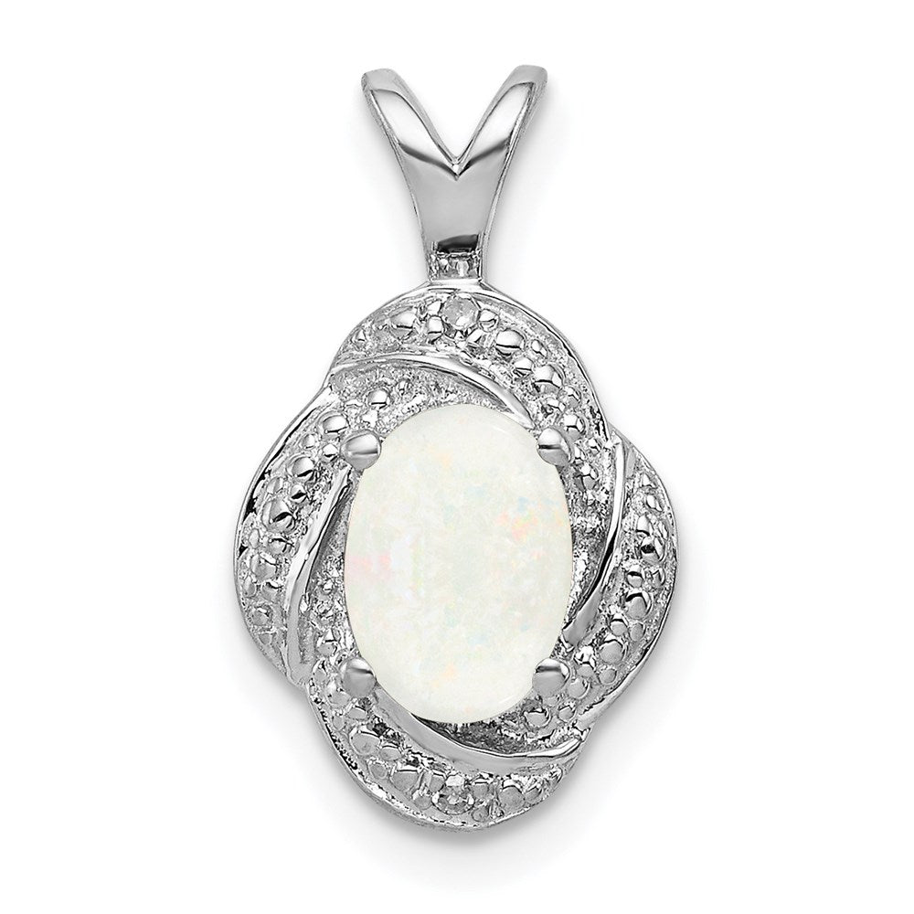 Sterling Silver Rhodium-plated Diamond & Created Opal Pendant