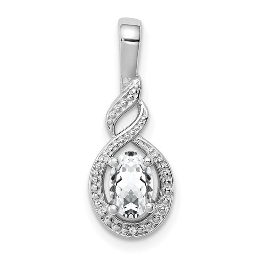 Sterling Silver Rhodium-plated White Topaz & Diamond Pendant