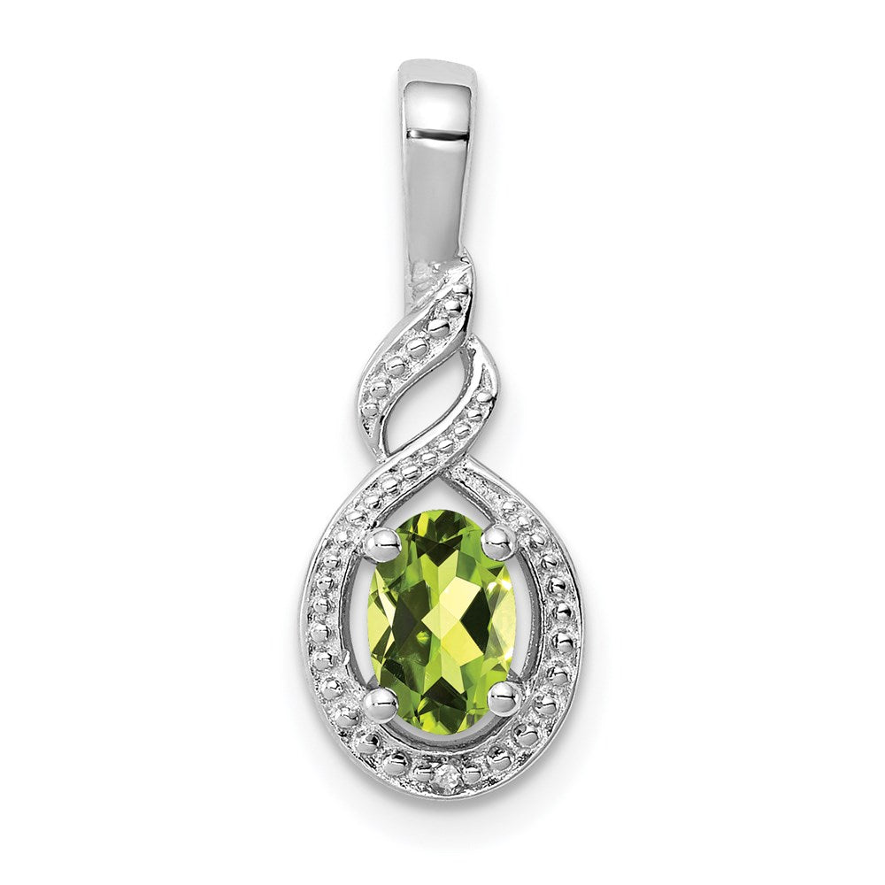 Sterling Silver Rhodium-plated Peridot & Diamond Pendant