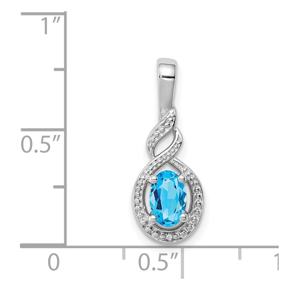 Sterling Silver Rhodium-plated Swiss Blue Topaz & Diamond Pendant