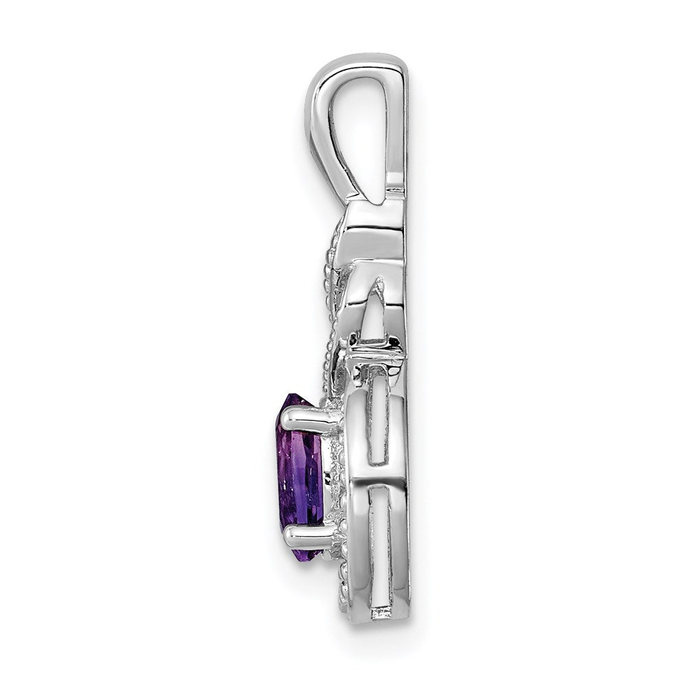 Sterling Silver Rhodium-plated Amethyst & Diamond Pendant