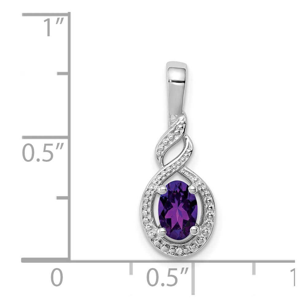 Sterling Silver Rhodium-plated Amethyst & Diamond Pendant