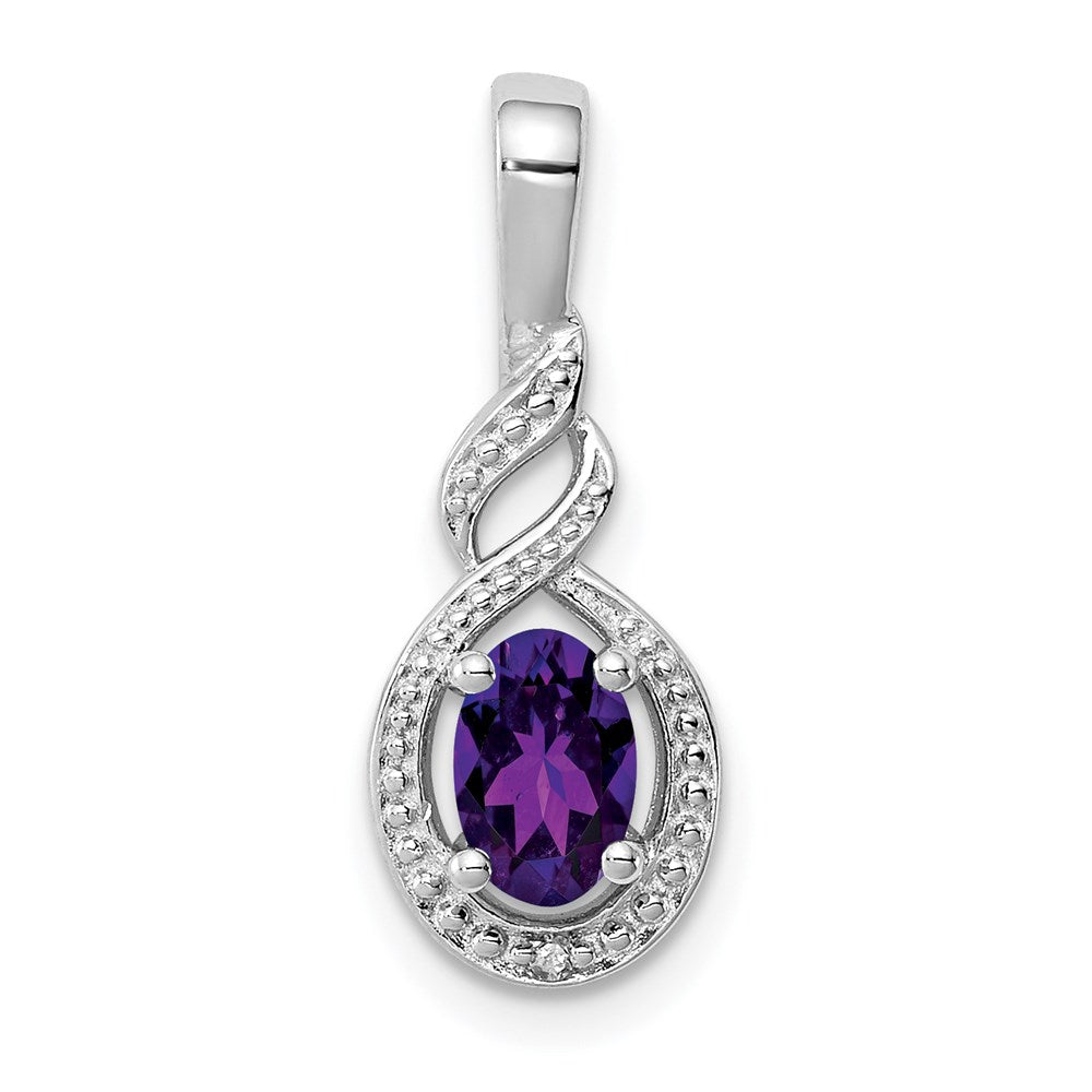 Sterling Silver Rhodium-plated Amethyst & Diamond Pendant