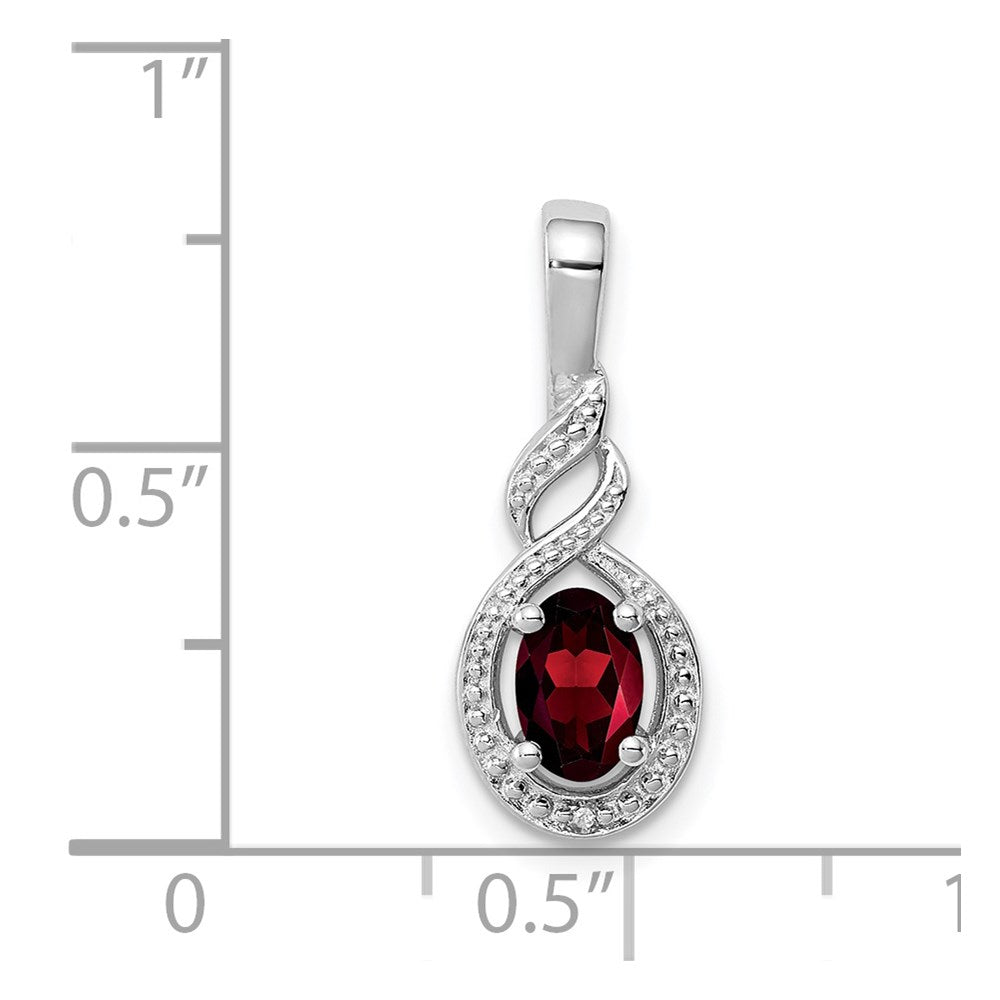 Sterling Silver Rhodium-plated Garnet & Diamond Pendant