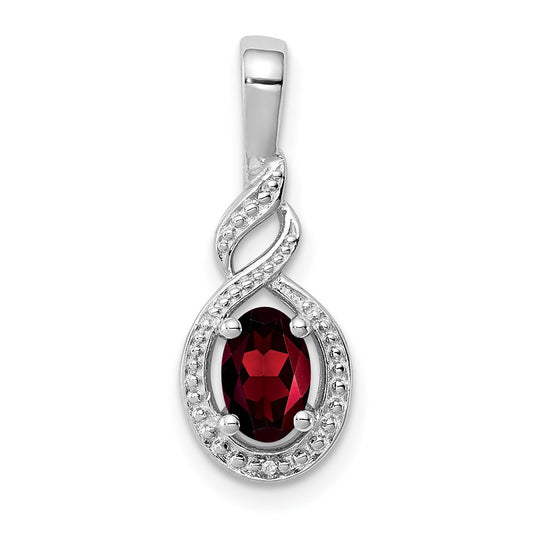 Sterling Silver Rhodium-plated Garnet & Diamond Pendant