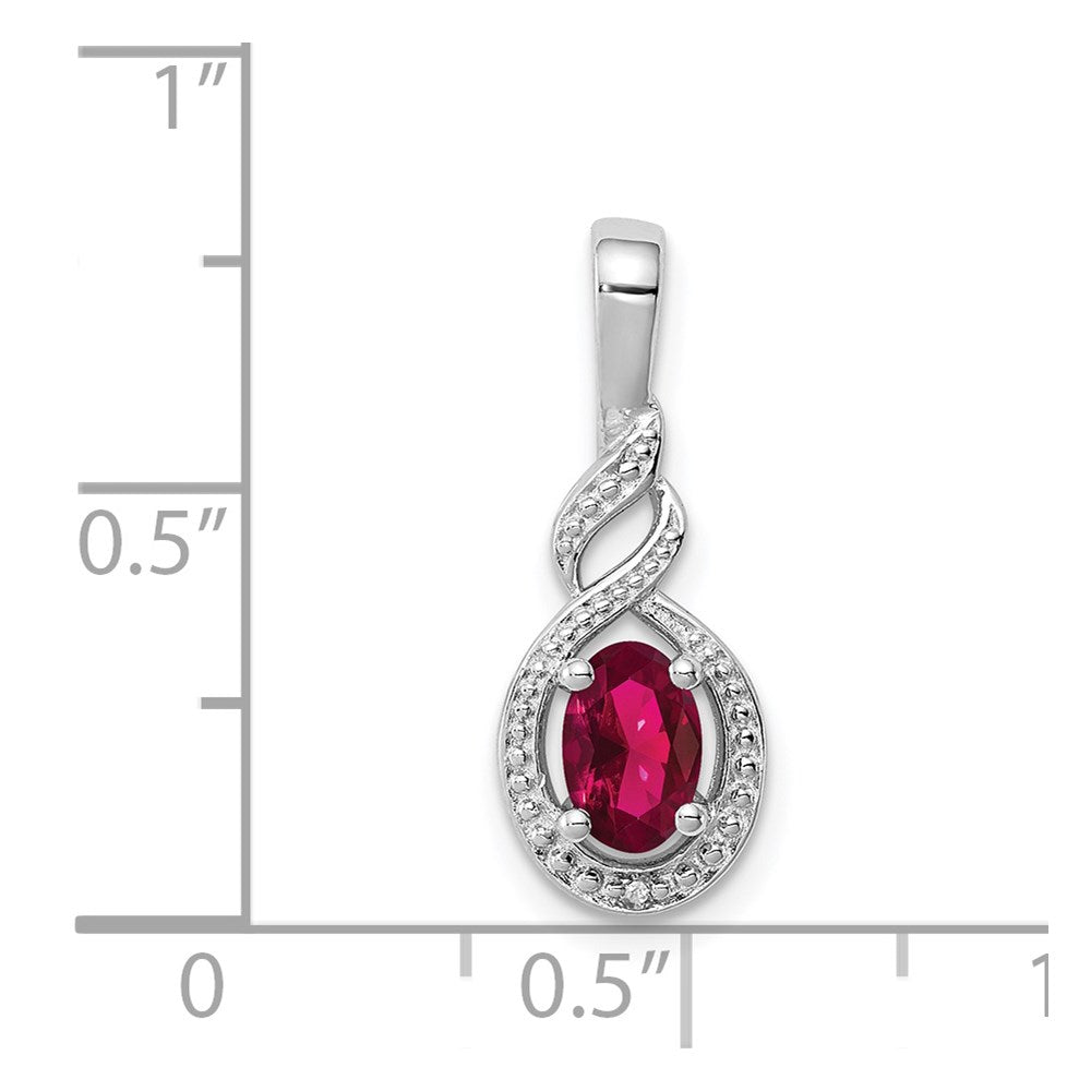 Sterling Silver Rhodium-plated Created Ruby & Diamond Pendant