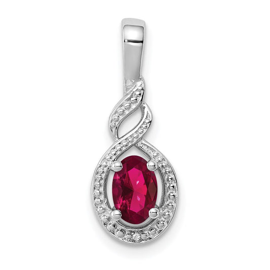 Sterling Silver Rhodium-plated Created Ruby & Diamond Pendant