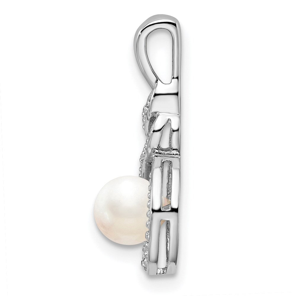 Sterling Silver Rhodium-plated FW Cultured Pearl & Diamond Pendant