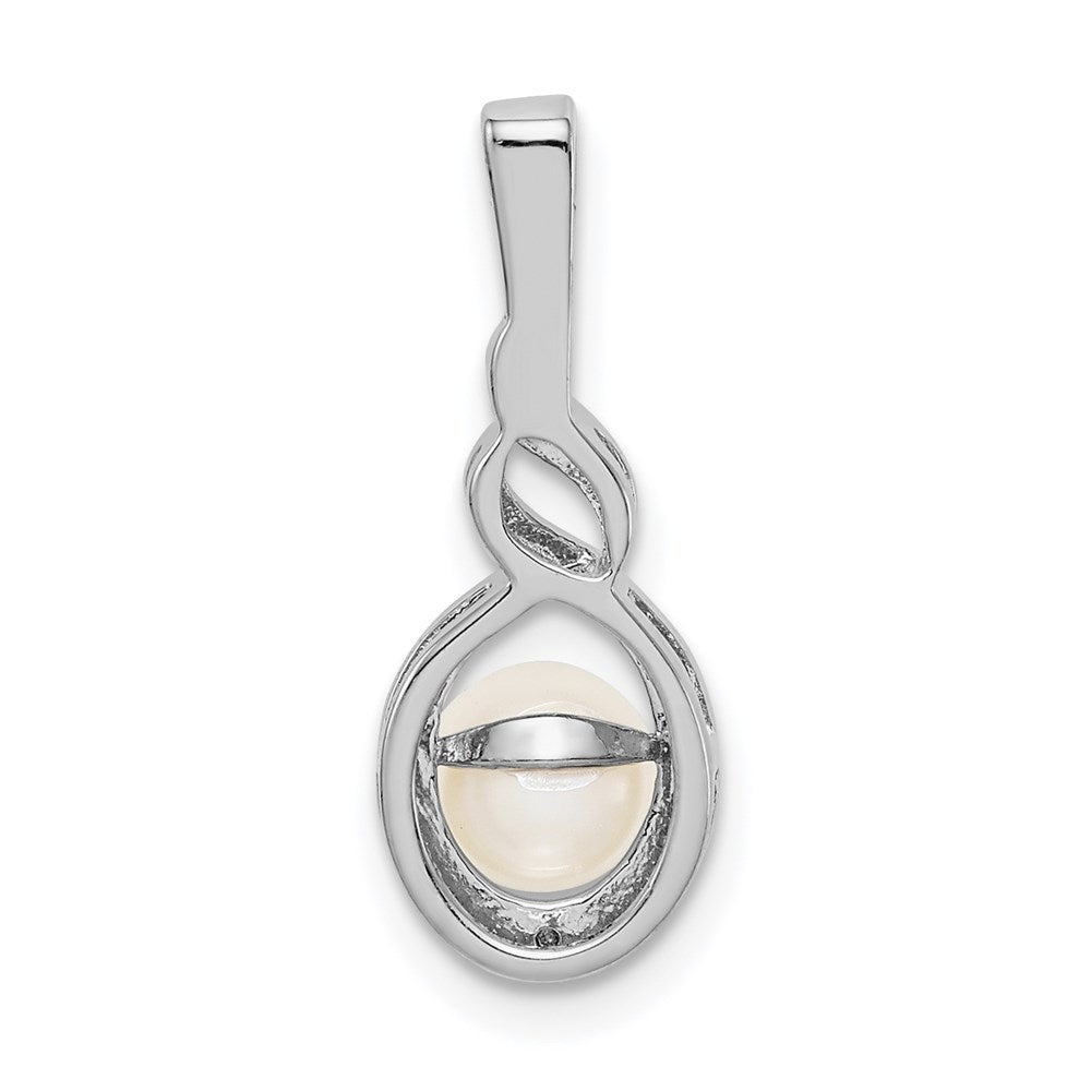 Sterling Silver Rhodium-plated FW Cultured Pearl & Diamond Pendant