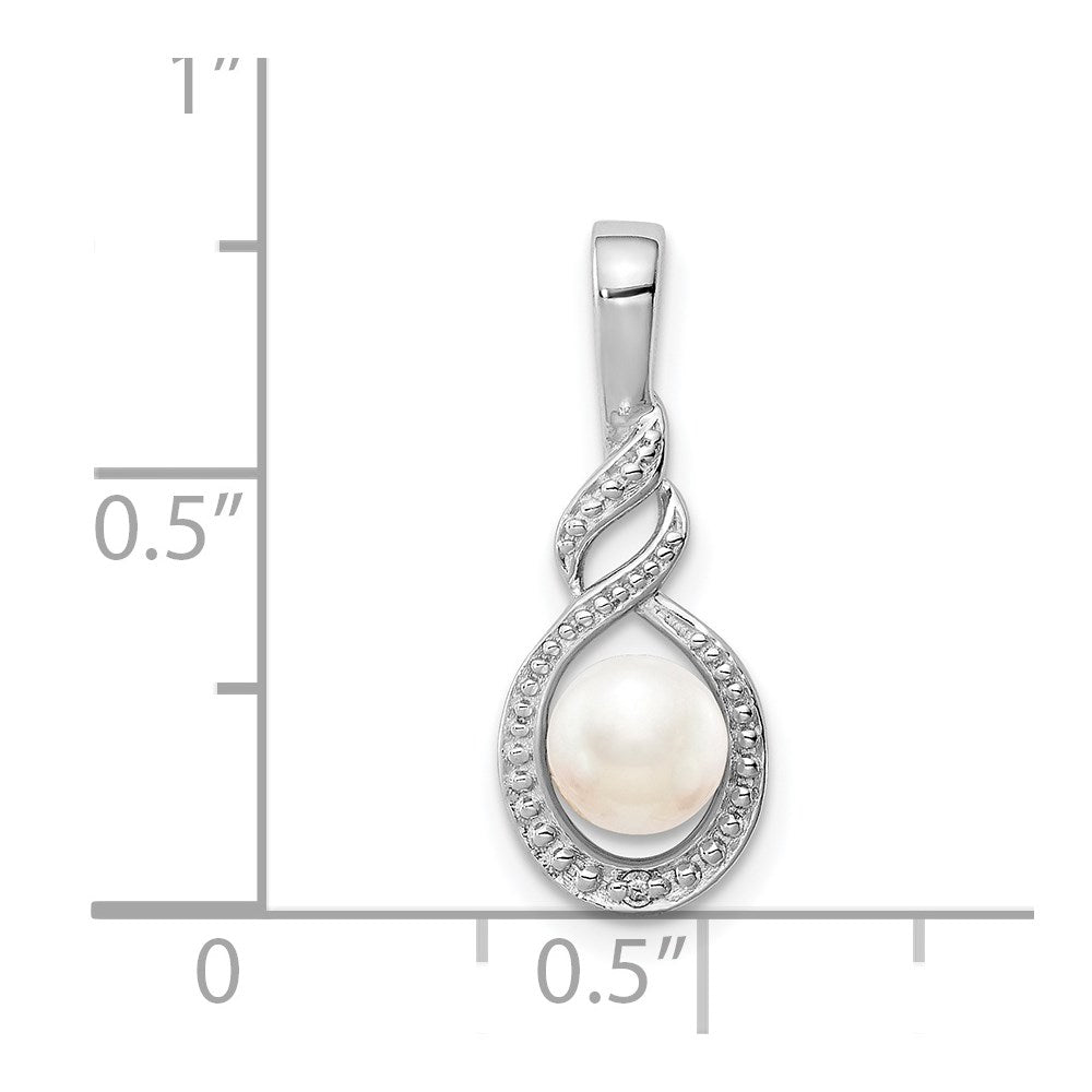 Sterling Silver Rhodium-plated FW Cultured Pearl & Diamond Pendant