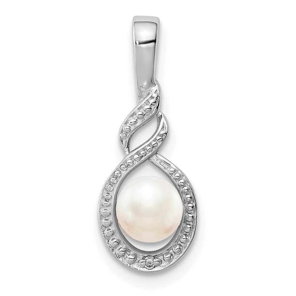 Sterling Silver Rhodium-plated FW Cultured Pearl & Diamond Pendant