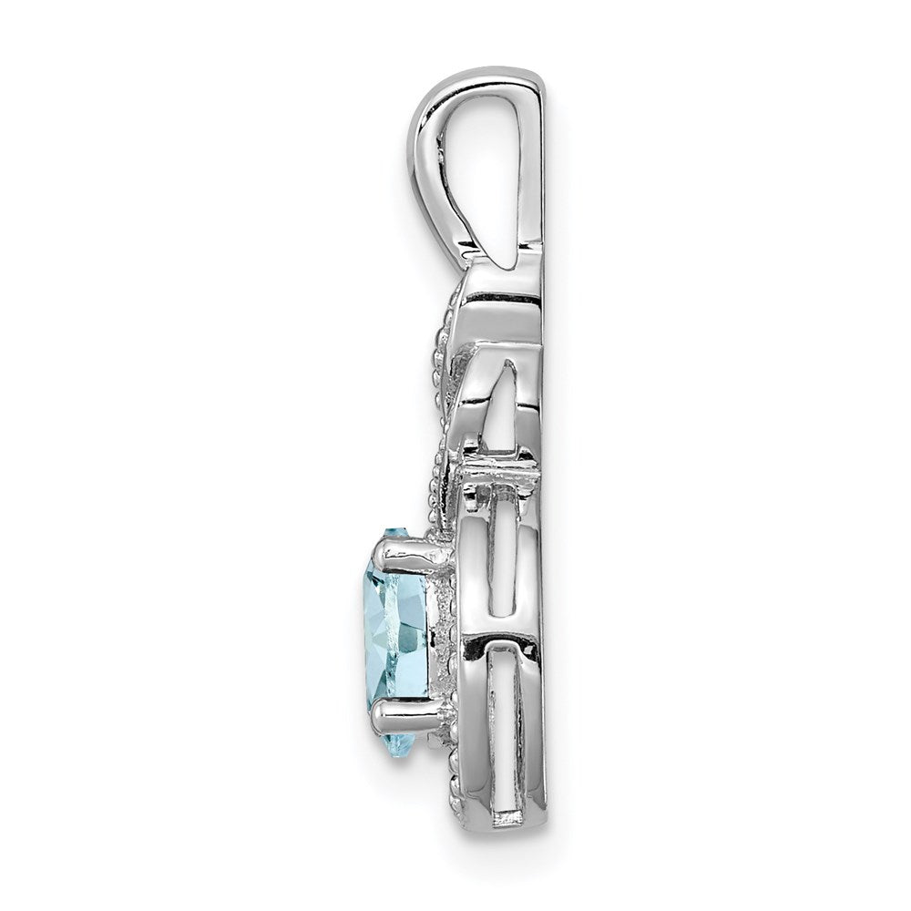 Sterling Silver Rhodium-plated Aquamarine & Diamond Pendant