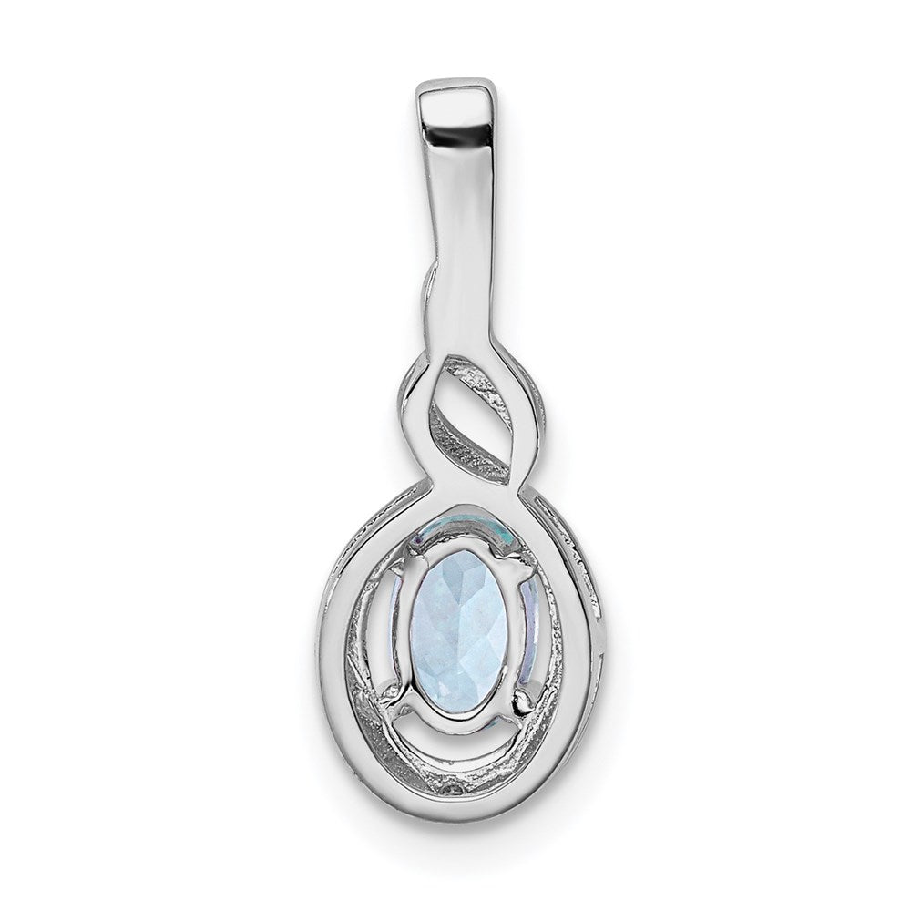 Sterling Silver Rhodium-plated Aquamarine & Diamond Pendant