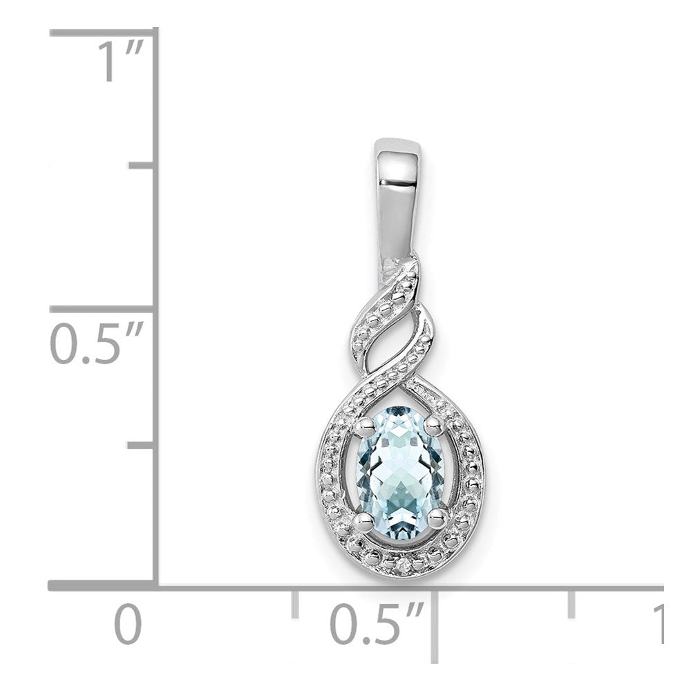 Sterling Silver Rhodium-plated Aquamarine & Diamond Pendant