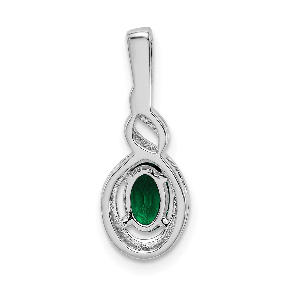 Sterling Silver Rhodium-plated Created Emerald & Diamond Pendant