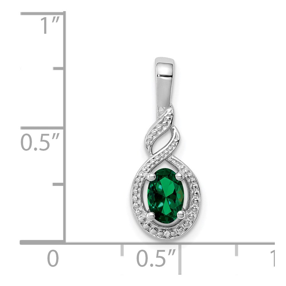 Sterling Silver Rhodium-plated Created Emerald & Diamond Pendant