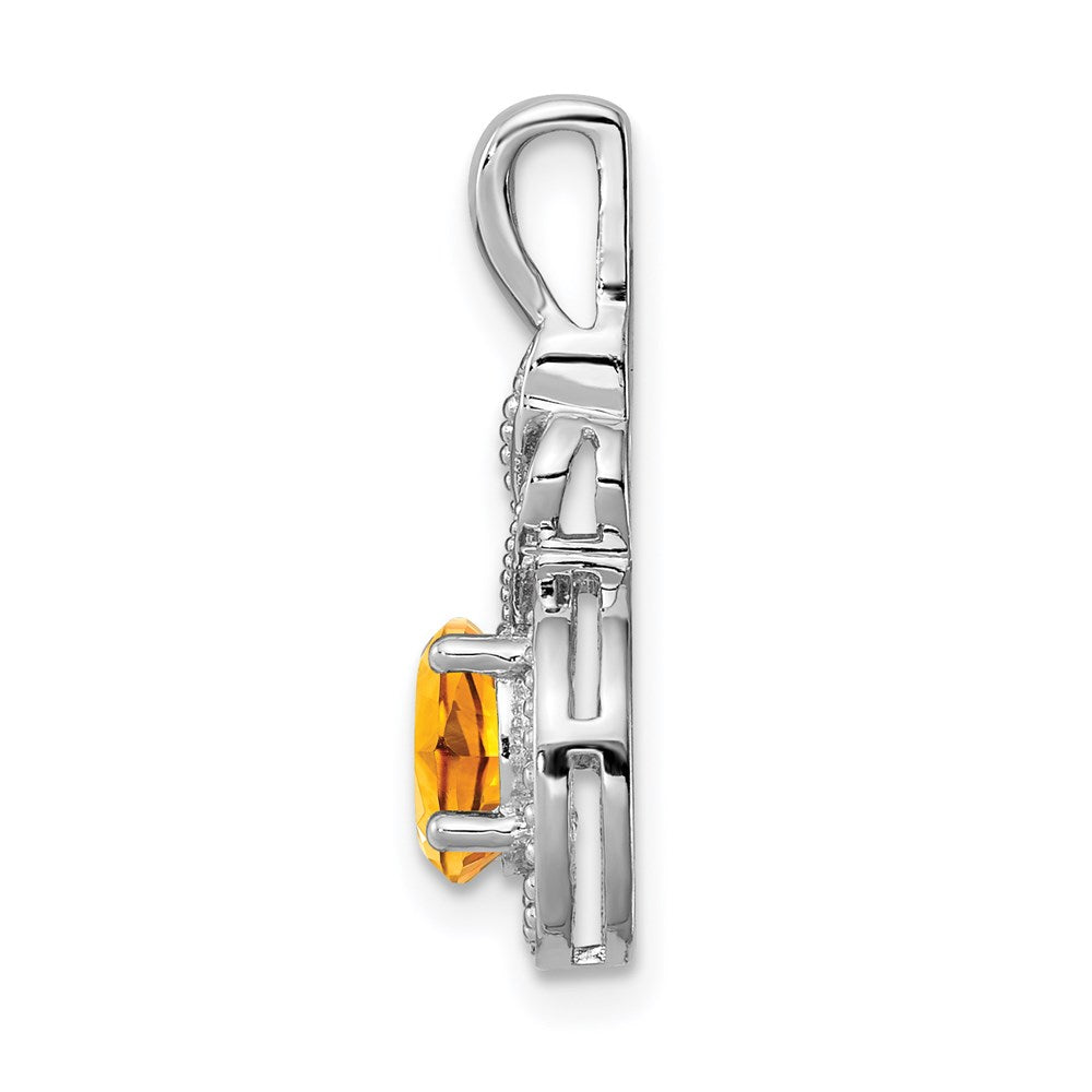 Sterling Silver Rhodium-plated Citrine & Diamond Pendant