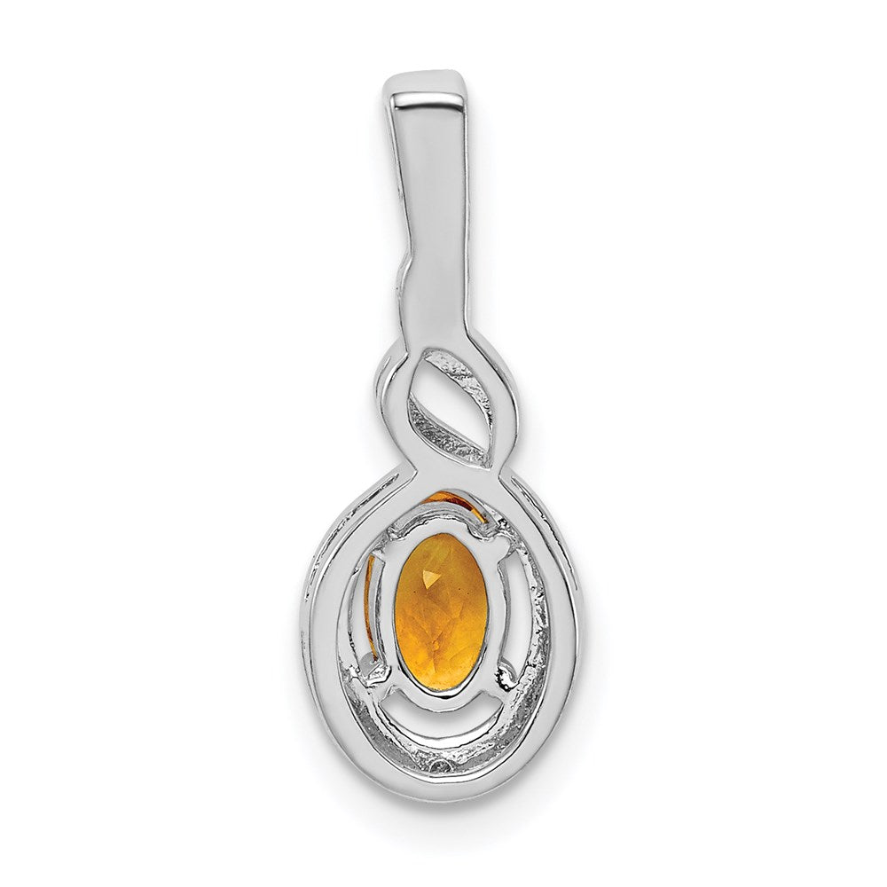 Sterling Silver Rhodium-plated Citrine & Diamond Pendant