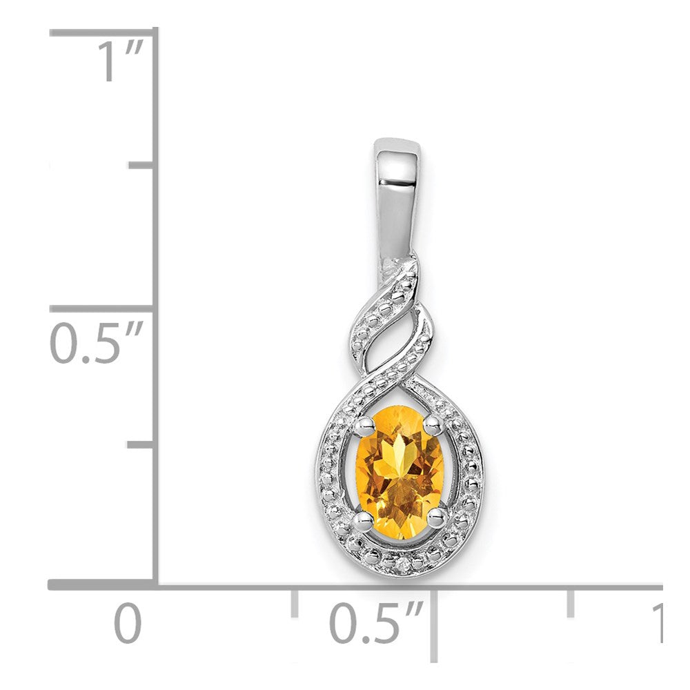 Sterling Silver Rhodium-plated Citrine & Diamond Pendant