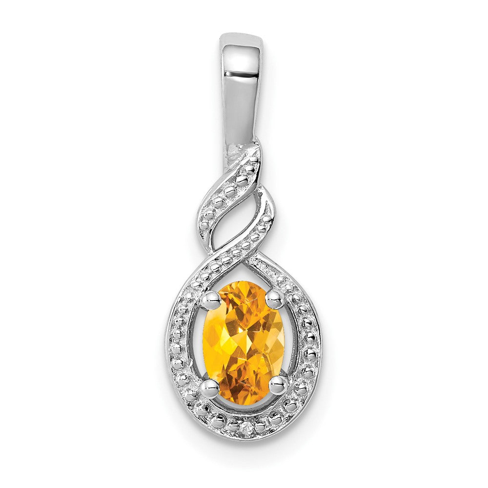 Sterling Silver Rhodium-plated Citrine & Diamond Pendant