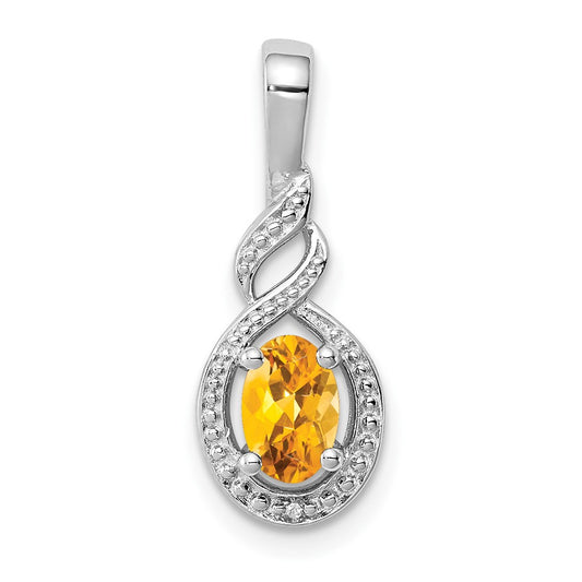 Sterling Silver Rhodium-plated Citrine & Diamond Pendant