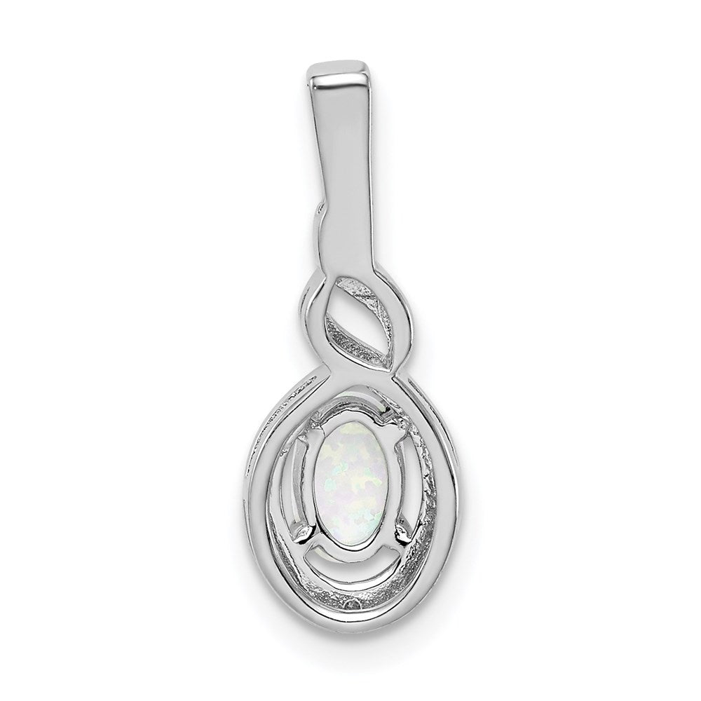 Sterling Silver Rhodium-plated Created Opal & Diamond Pendant