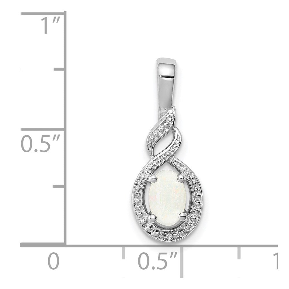 Sterling Silver Rhodium-plated Created Opal & Diamond Pendant