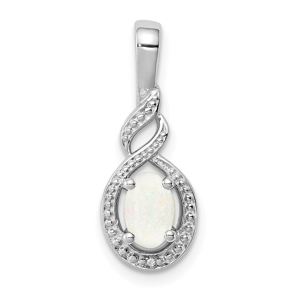 Sterling Silver Rhodium-plated Created Opal & Diamond Pendant