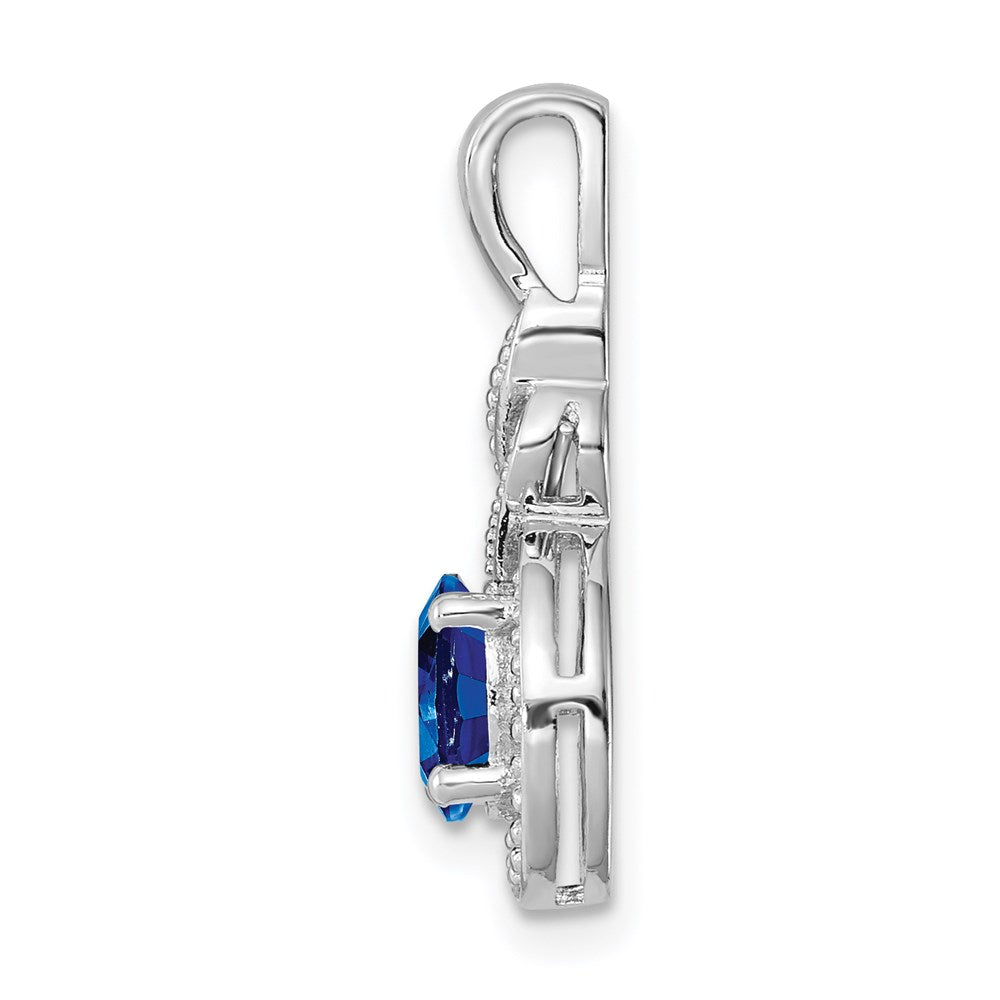 Sterling Silver Rhodium-plated Created Sapphire & Diamond Pendant