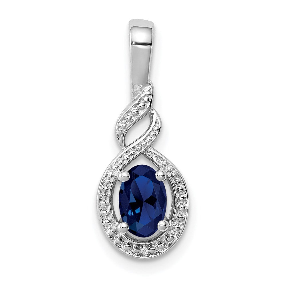 Sterling Silver Rhodium-plated Created Sapphire & Diamond Pendant